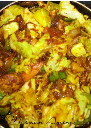 A picture of Vegetable source with chicken.