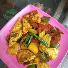 Paneer capsicum stir fry (without onion and garlic) A picture of Paneer capsicum stir fry (without onion and garlic).