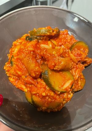 Une photo de Céréales courgettes et merguez au Cookeo