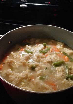 A picture of Chicken dumpling soup.