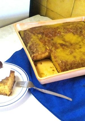 A picture of Malva Pudding with caramel sauce.