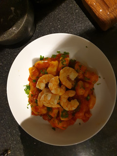 A picture of Prawn, Nduja and tomato gnocchi.
