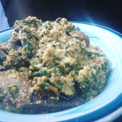 A picture of Egusi with Dried Water leaves Soup.