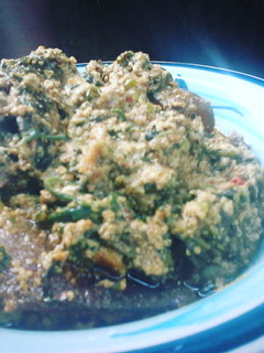 A picture of Egusi with Dried Water leaves Soup.