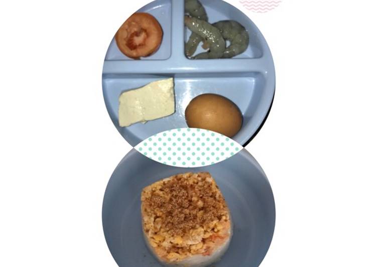 Langkah Mudah untuk Membuat Menu MPASI Day 97 - Nasi Tim Udang Telur Orak Arik, Sempurna