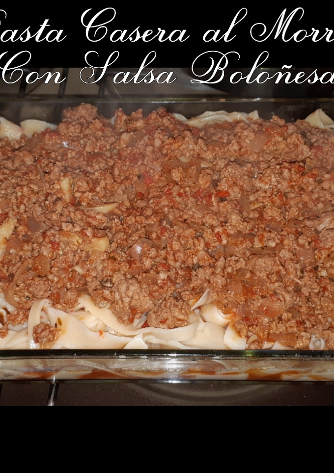 Una foto de Pasta casera al Morrón c/ salsa Boloñesa 😋👍