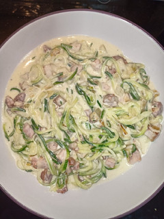 Una foto de Zuchinni Spaghetti a la carbonara 🇮🇹sin gluten/low carb/keto