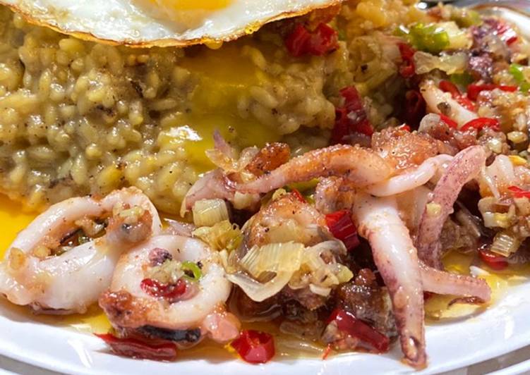 Langkah memasak Risotto Jagung Cumi Lada Garam enak