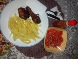 Soy sauce baked chicken,potato fries + kachumbari