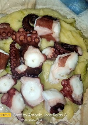 Foto principal de Pulpo a feira sobre parmentier de patata y lechuga de alga
