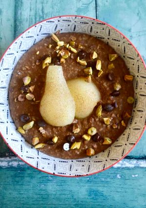 A picture of Chocolate, Pistachio and Pear Porridge.