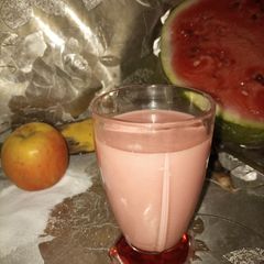A picture of Water melon, banana and apple smoothie.