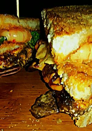 A picture of Tex's Philly-Style Surf & Turf 'Club' 🐄🧀🍤🍲🍞🇺🇸.
