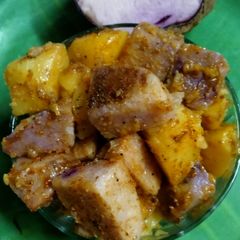 Chatpata purple yam and potato A picture of Chatpata purple yam and potato.
