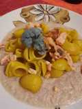 Lumache Zafferano, in crema cavolfiore viola Salmone affumicato