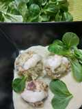 Canederli con pancetta e pane integrale con crema di formaggi