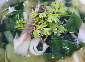 Hình của món Canh mồng tơi mướp bào ngư chay.