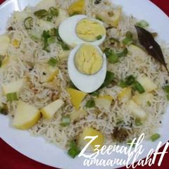 A picture of Tawa Apple and Spring Onion Pulao.