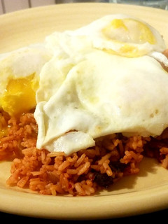 A picture of Kimchi Rice with Fried Eggs.