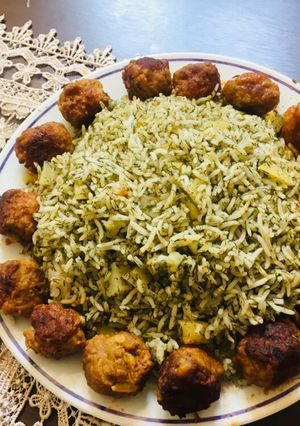 عکسی از دستور سيب پلو با گوشت قل قلی