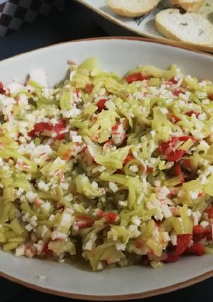 Una foto de Carnaval de calabacín, puerro y piquillo con surimi🎉🎨