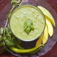 A picture of Coriander mint peanut and mango chutney.