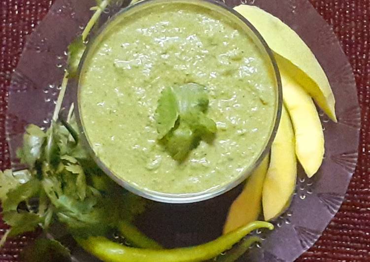 Steps to Make Perfect Coriander mint peanut and mango chutney