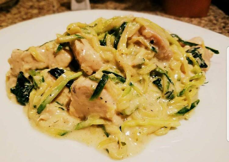 Steps to Make Quick Chicken Alfredo with Zucchini Spaghetti (Low-Carb)