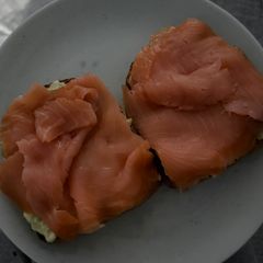 A picture of Smoked salmon toast.