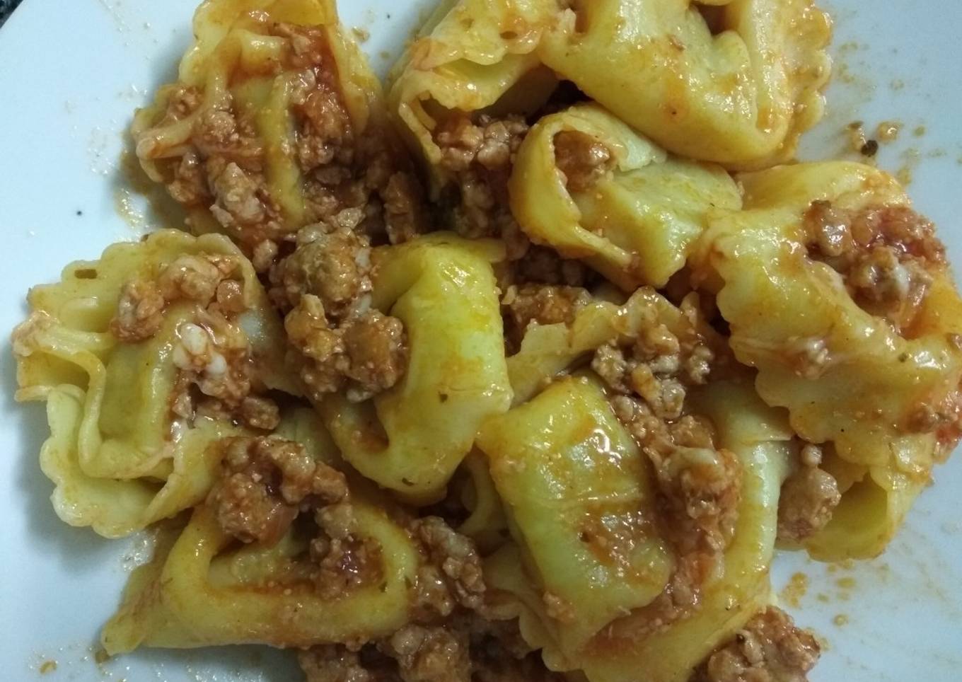 Pasta rellena de calabaza con carne picada
