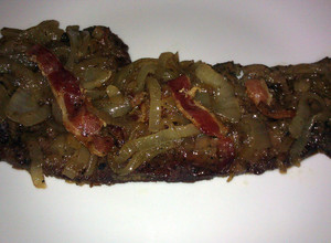 A picture of Rick's Melt-in-your-Mouth Liver and Onions with Bacon.