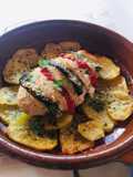 Pechuga de pollo rellena de pimientos y jamón al horno