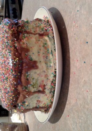 A picture of Home Made (from a cake mix) Rainbow Cake.