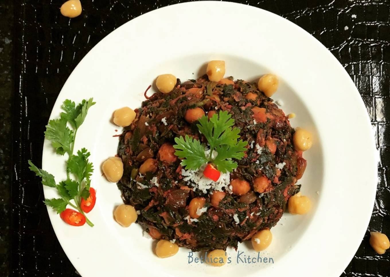 Red Spinach Stir Fry with Chickpeas & Coconut