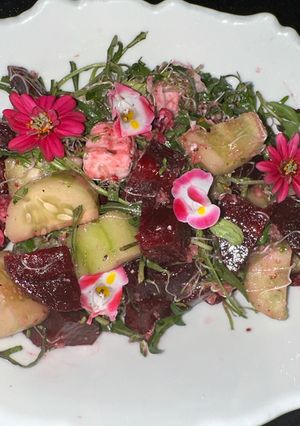 A picture of Beetroot, feta and herb salad - truly Wow 😂❤️❤️.