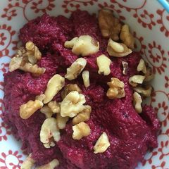 A picture of Beetroot and walnut dip - a variation of Muhammara (vegan).