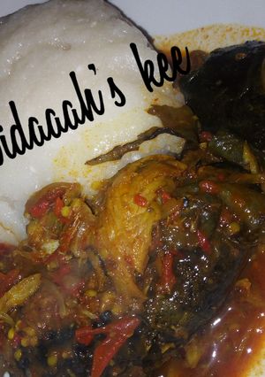 A picture of Dry fish pepper soup with alabu.