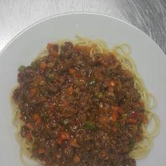 Spaghetti bolognese A picture of Spaghetti bolognese.