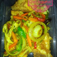 Awara and stir-fry vegetables A picture of Awara and stir-fry vegetables.