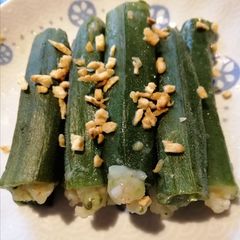 A picture of Okra Stuffed w/Shrimp.