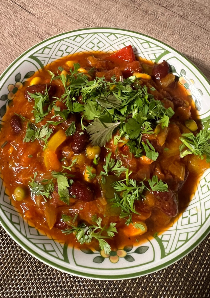 Una foto de Chili vegano