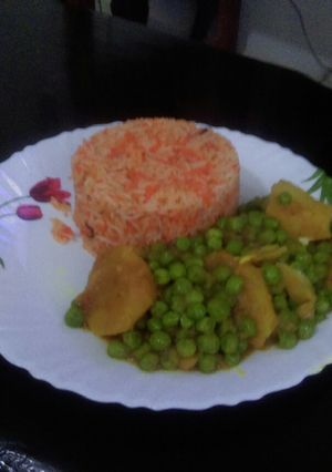 A picture of Green peace,potatoes and rice.