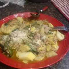 A picture of Zucchini Pasta with Tuna and Summer Squash.