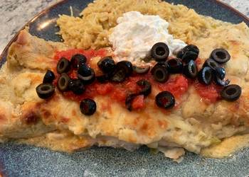 How to Recipe Appetizing Chicken enchiladas with green chili cream sauce