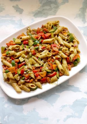 A picture of Thousand Island Pasta Salad.