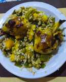 Patitas de pollo agridulces en colchón de arroz a lo cubano