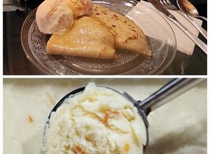 Una foto de Helado de quinotos en almíbar sobre crêpes flambeadas 🔥 (con claras pasteurizadas!)