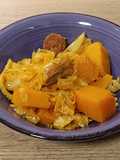 Repollo con calabaza, chorizo y panceta