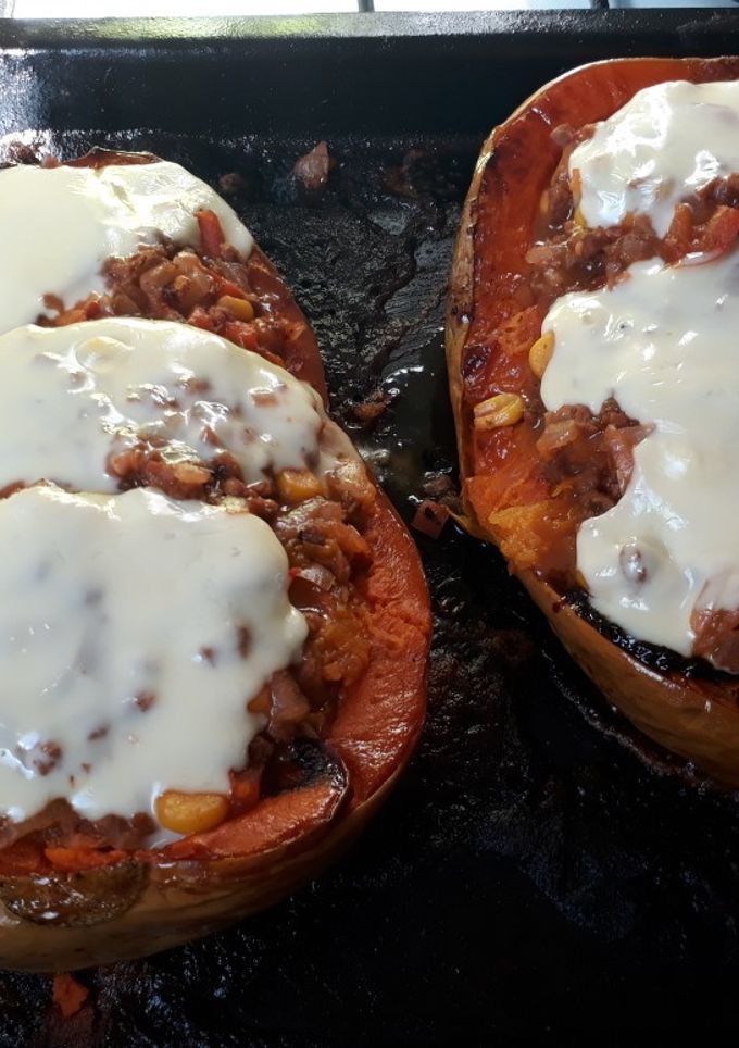 Una foto de Zapallo relleno vegetariano
