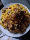 Palmoil rice with dry fish